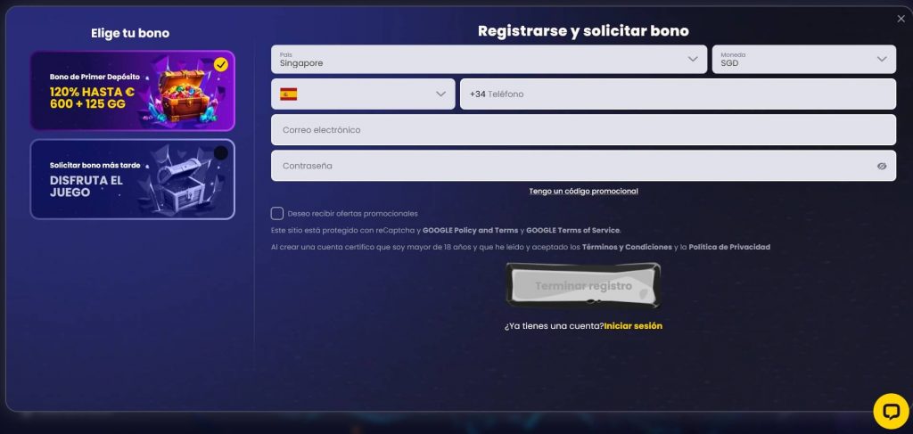 SlotsGem Casino registrarse